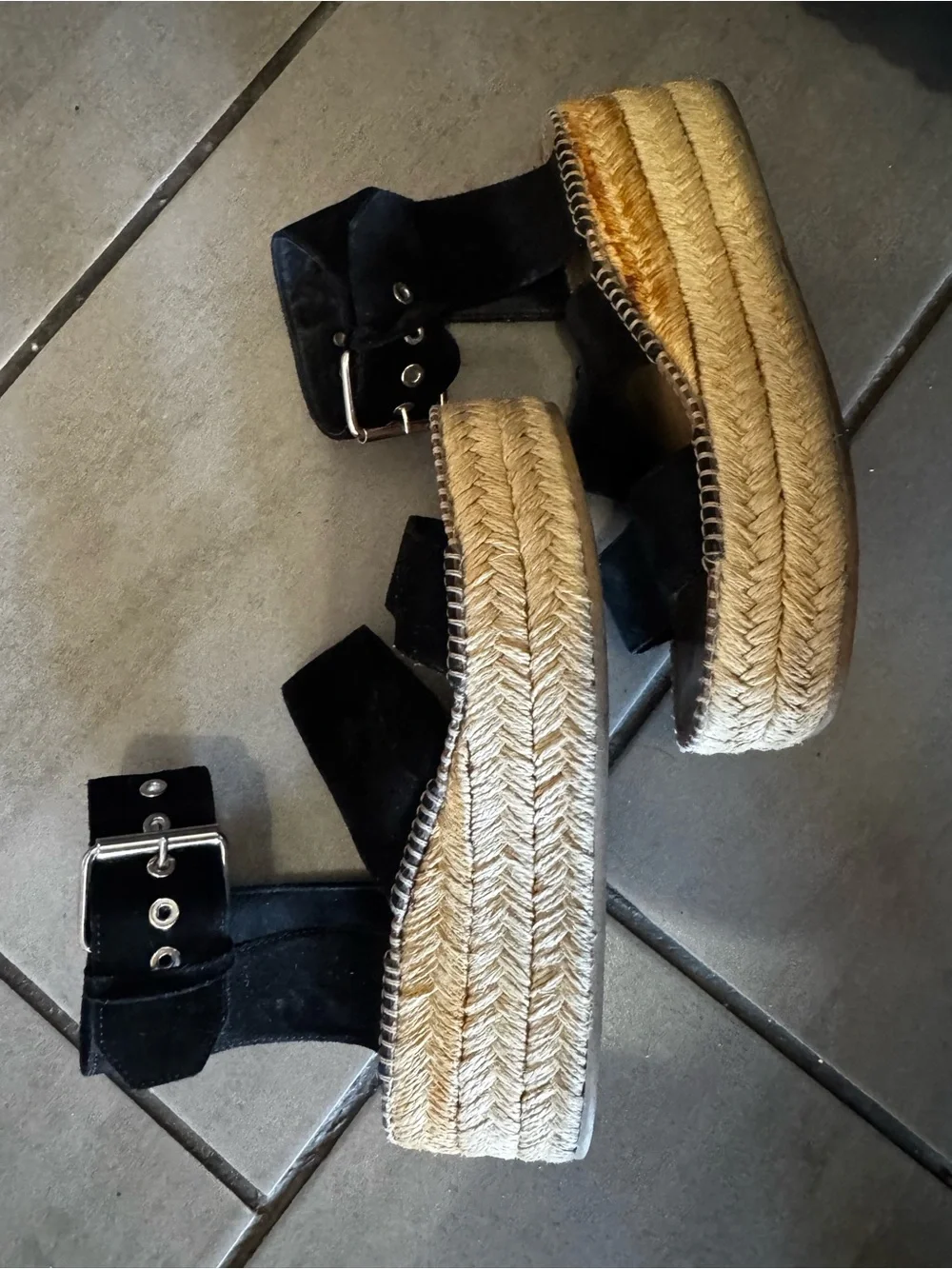 rag & bone Black Suede Platform Espadrille Sandals - Women